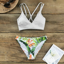 Load image into Gallery viewer, CUPSHE White and Green Leaf Print Low-waist Bikini Sets Sexy Lace Up Swimsuit Two Pieces Swimwear Women 2020 Beach Bathing Suit