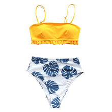 Load image into Gallery viewer, CUPSHE Yellow and Monstera Print Bandeau Bikini Sets High-waisted Swimsuit Two Pieces Swimwear Women 2020 Beach Bathing Suits
